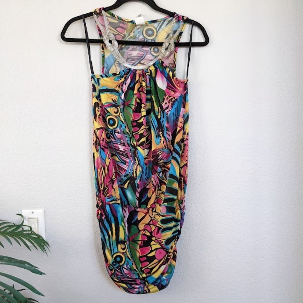 B-Envied Bright Multicolor Silver Chain Sleeveless Mini Dress